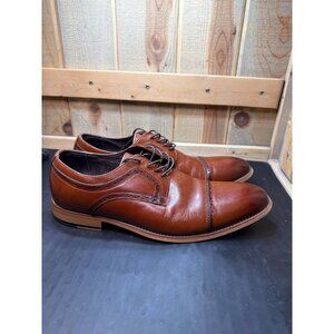 Mens Stacy Adams Cognac Brown Leather Cap Toe Oxford Dress Shoes Size 11.5